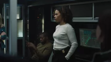 Madewell Garment-Dyed Ribbed Cardigan Tee worn by Sheryll Barnes (Roxy Sternberg) as seen in FBI: Most Wanted (S06E19)