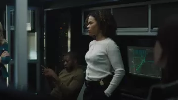 Madewell Garment-Dyed Ribbed Cardigan Tee worn by Sheryll Barnes (Roxy Sternberg) as seen in FBI: Most Wanted (S06E19)