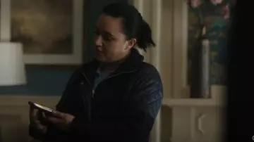 Ann Taylor Weekend Collection Quilted Cable Sweater Jacket worn by Hana Gibson (Keisha Castle-Hughes) as seen in FBI: Most Wanted (S06E20)