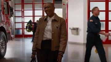 Wales Bonner Homecoming Checked Varsity Jacket worn by Henrietta Wilson (Aisha Hinds) as seen in 9-1-1 (S08E13)