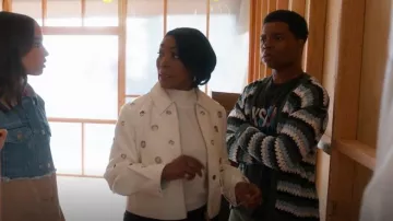 Cinq à Sept Harriet Faux Leather Jacket In Ivory worn by Athena Grant (Angela Bassett) as seen in 9-1-1 (S08E14)