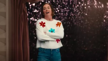 Pinch Women's Daisy Embroidered Sweater worn by Dance Mom (Julianne Nicholson) as seen in Hacks (S04E05)
