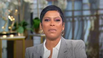 Alexander McQueen Metallic Peak Shoulder Blazer worn by Tamron Hall as seen in Tamron Hall Show on May 6, 2025