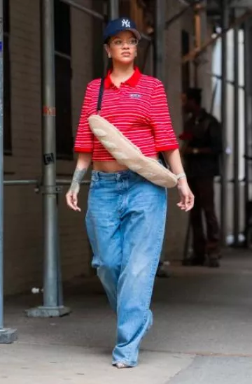 Bottega Veneta High-Rise Straight-Leg Jeans worn by Rihanna in New York City on May 8, 2025