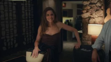 Hunting Season Small Raffia and Leather Basket Bag worn by Mel (Amanda Peet) as seen in Your Friends & Neighbors (S01E06)