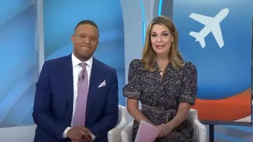 Veronica Beard Eunice Printed Puff-Sleeve Midi Dress worn by Savannah Guthrie as seen in Today on May 9, 2025