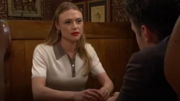 Theory Contrast Wool Blend Polo Sweater worn by Claire Grace (Hayley Erin) as seen in The Young and the Restless on May 6, 2025