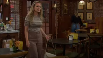 Theory Stripe Merino Wool Rib T-Shirt worn by Sharon Newman (Sharon Case) as seen in The Young and the Restless on May 2, 2025