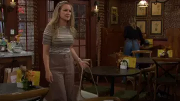 Theory Cotton Blend Utility Pants in Walnut worn by Sharon Newman ( Sharon Case) as seen in The Young and the Restless on May 2, 2025