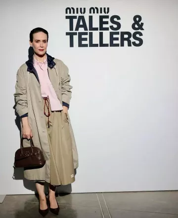 Miu Miu Reversible Single-Breasted Panama Cotton and Technical Ponge Coat worn by Sarah Paulson at Miu Miu Tales & Tellers on May 9, 2025