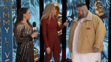 Beige sherpa jacket worn by Jelly Roll on the Red Carpet of 2024 GRAMMYs