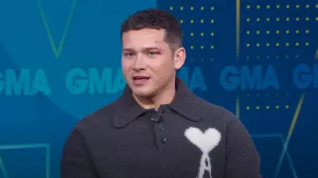 Ami Paris Ami De Coeur Polo Sweater worn by Oliver Stark as seen in Good Morning America on May 12, 2025