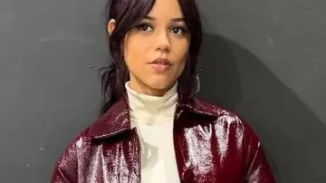 Death of a Unicorn 2025 Jenna Ortega Maroon Leather Jacket worn by Ridley (Jenna Ortega) as seen in Death of a Unicorn