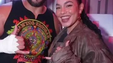 WWE Vanessa Hudgens Distressed Leather Jacket worn by (Vanessa Hudgens) in WWE Best of Raw 2024 Special