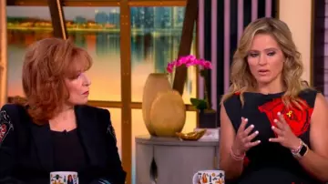 Marni Black poplin dress with Juno print worn by Sara Haines as seen in The View on May 14, 2025