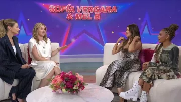Oscar de la Renta Snakeskin Print Stretch Poplin Midi Dress in Olive worn by Sofía Vergara as seen in Today with Jenna & Friends on May 14, 2025