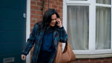 Celtic & Co. Blue Wool Knee Length Coat worn by Emma Barnett (Jill Halfpenny) as seen in The Feud (S01E01)