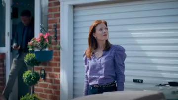 Hush Purple Floral V Neck Blouse worn by Sonia Spence (Amy Nuttall) as seen in The Feud (S01E01)
