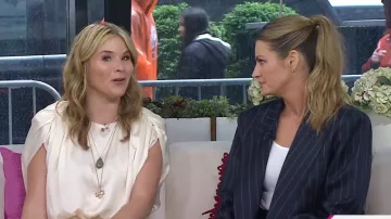 LaQuan Smith Pinstripe Double Breasted Oversize Boyfriend Blazer worn by Erin Andrews as seen in Today with Jenna & Friends on May 14, 2025