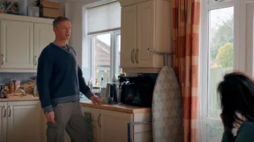 &Sons Old School V-Neck Jumper Navy worn by John Barnett (Rupert Penry-Jones) as seen in The Feud (S01E02)