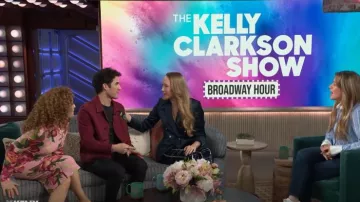 Emily Shalant Navy Plaid Sequin and Beaded Pants worn by Natasha Hodgson as seen in The Kelly Clarkson Show on May 14, 2025