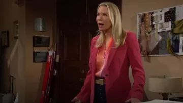 Theory Staple Blazer in Admiral Crepe in Deep Rose worn by Brooke Logan (Katherine Kelly Lang) as seen in The Bold and the Beautiful on May 2, 2025