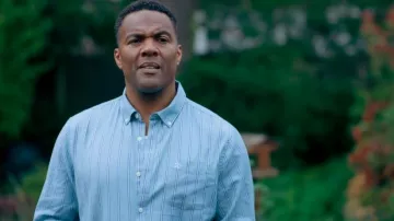 Original Penguin Oil Blue Stripe Oxford Shirt worn by Alan Spence (Ray Fearon) as seen in The Feud (S01E03)