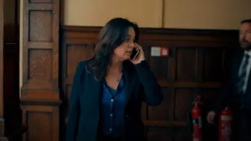 Zara Oversized Satin Effect Shirt worn by Emma Barnett (Jill Halfpenny) as seen in The Feud (S01E04)