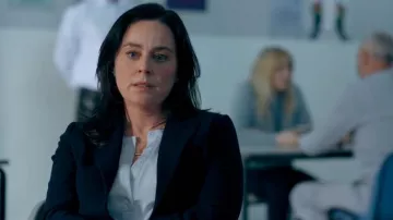 Jaeger Pure Silk Top worn by Emma Barnett (Jill Halfpenny) as seen in The Feud (S01E06)