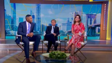 Etro Paisley-print Pleated Midi Skirt worn by Rebecca Jarvis as seen in Good Morning America on May 15, 2025