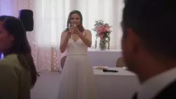 DB Studio Beaded Back V-Neck Satin Wedding Dress worn by Jessica Knight (Katrina Law) as seen in NCIS (S22E11)