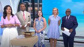 Eliza J Stripe Tiered Cotton Blend Shirtdress worn by Dylan Dreyer as seen in Today on May 15, 2025