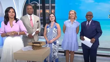 Eliza J Stripe Tiered Cotton Blend Shirtdress worn by Dylan Dreyer as seen in Today on May 15, 2025