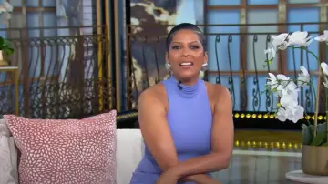 Cinq a Sept Rori Tie Waist High Neck Midi Dress worn by Tamron Hall as seen in Tamron Hall Show on May 15, 2025