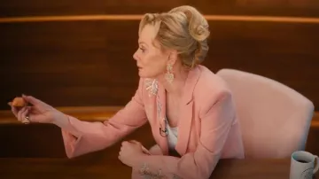 Cinq A Sept Cheyenne Sequin Script Blazer worn by Deborah Vance (Jean Smart) as seen in Hacks (S04E08)
