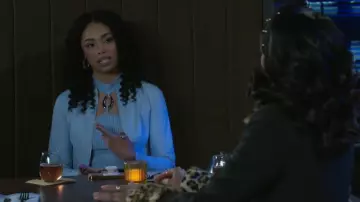 LaMarque Chapin Jacket in Baby Blue worn by  Chelsea Hamilton(Rhonnirose Mantilla) as seen in Beyond the Gates (S01E38)