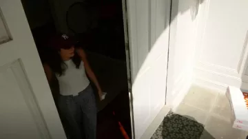 Lioness Black White Pinstripe Poplin Pants worn by Paige DeSorbo as seen in Summer House (S09E14)