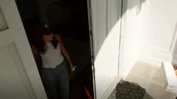 Lioness Black White Pinstripe Poplin Pants worn by Paige DeSorbo as seen in Summer House (S09E14)