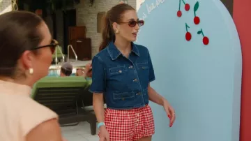 Frankie’s Bikinis Red Gingham Bloomer Shorts worn by Amanda Batula as seen in Summer House (S09E14)