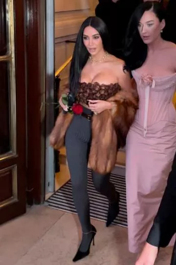Christian Dior by John Galliano Runway Red Fox Fur Large Wrap Stole worn by Kim Kardashian in West Paris on May 15, 2025