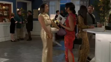 Herve Leger Foil Cap Sleeve Cut-Out Gown worn by Dr. Nicole Dupree Richardson (Daphnée Duplaix) as seen in Beyond the Gates (S01E45)
