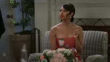 Helsi Strapless Beaded Mini Dress with Floral Applique worn by  Kat Richardson(Colby Muhammad) as seen in Beyond the Gates (S01E45)