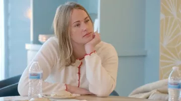 Asos Design White Red Contrast Trim Cardigan worn by Whitney Leavitt as seen in The Secret Lives of Mormon Wives (S02E05)