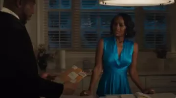 E.Stott Sadie Wrap-Front Silk Satin Gown worn by Catherine (Aja Naomi King) as seen in Grosse Pointe Garden Society (S01E11)
