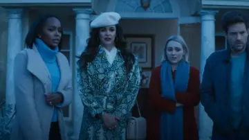 Kobi Halperin Estella Snake Trench Coat worn by Birdie (Melissa Fumero) as seen in Grosse Pointe Garden Society (S01E12)