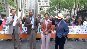 Acne Studios Mock Leather Moto Jacket worn by Laura Jarrett as seen in Today on May 16, 2025