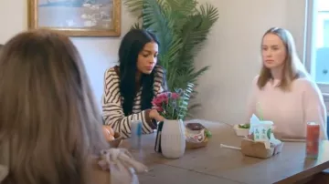 Bohme Brown Striped Cardigan worn by Layla Taylor as seen in The Secret Lives of Mormon Wives (S02E09)