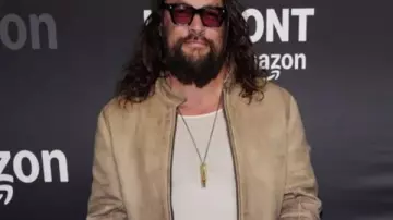 Amazon Upfronts Jason Momoa Distresses Leather Jacket worn by Jason Momoa in HOT TAKES from Amazon Upfronts ????