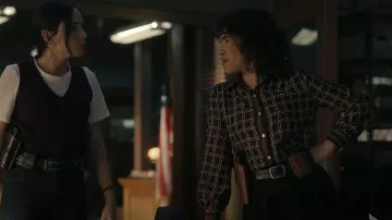Max Studio Vintage Brown Blouse worn by Special Agent Vera Strickland (Diany Rodriguez) as seen in NCIS: Origins (S01E16)