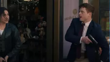 Brooks Brothers Men's Textured Explorer Regent Fit Two Button Blazer Jacket Navy Blue worn by Special Agent Bernard 'Randy' Randolf (Caleb Foote) as seen in NCIS: Origins (S01E17)